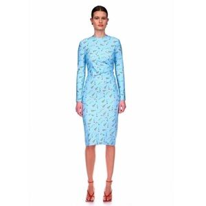 Jonathan Cohen blue floral, long sleeve, twist side, midi dress. L